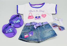 Build a Bear Born to Shop Tee Shirt Jean Skirt Sandals Sunglasses Bow Outfit BAB - £13.36 GBP