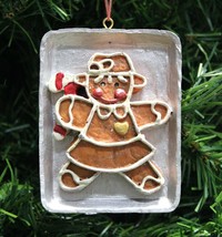 Vintage Hand Painted Gingerbread Cookie Girl On Tray Folk Art Christmas Ornament - £5.58 GBP