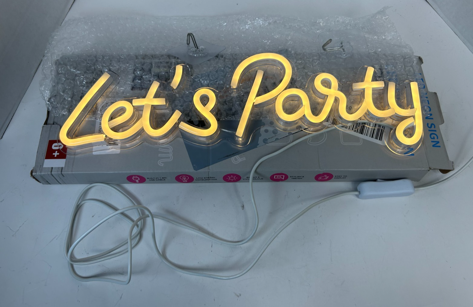 16&quot; Let&#39;s Party Neon Hanging Sign w/ Toggle Switch Cord -Wall Art Decor ... - $19.75
