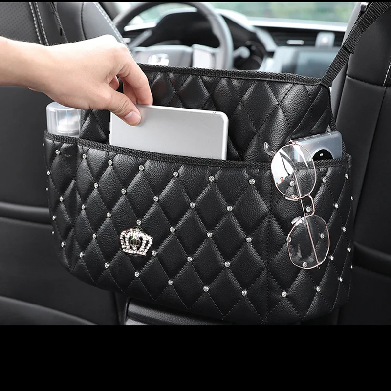 R center seat storage bag diamond leather multifunctional car seat back hanging bag for thumb200