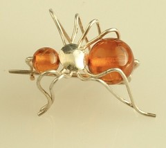 Antique Sterling Silver 3D Amber Bead Spider Pin Brooch - £71.44 GBP