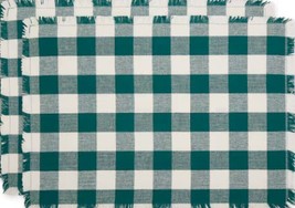 Set Of 2 Fringed Cotton Placemats (13&quot;x19&quot;) Plaid Buffalo Check, Teal Green,Dii - £10.27 GBP