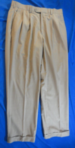 Perry Ellis America Khaki Tan Men&#39;s Pleated Hemmened Casual Dress Pants 33X29 - £21.04 GBP