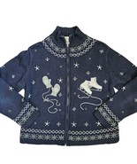 Y2K Womens Navy Blue Cardigan Medium Novelty Ice Skate Fair Isle Beaded ... - $38.53