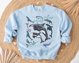 Watercolor Whale Sweater Trendy Ocean Crewneck Indie Sweatshirt Aestheti... - £36.03 GBP