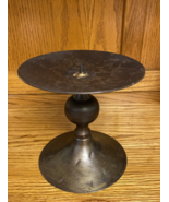 Vintage PILLAR CANDLE Holder Metal Mid Century Modern Rustic 6&quot; diameter... - $17.81