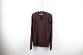 Vintage 70s Streetwear Mens Large Distressed Blank Knit V-Neck Sweater Brown USA - £37.45 GBP