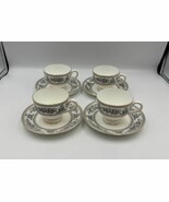 Set of 4 Wedgwood Bone China COLUMBIA Black Cups &amp; Saucers - $129.99