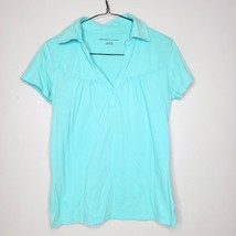 New York &amp; Company Shirt Top Small Light Blue Basic Short Sleeve One Button - £5.46 GBP