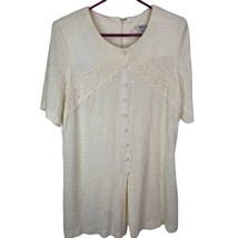 Melissa Crinkle Texture Tunic Blouse Womens 16W Button Detail Zip Back Ivory USA - £15.82 GBP