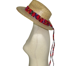 Red Multi Braided Southwestern Wide Brim Straw Boho Fedora Hat - £29.89 GBP