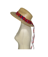 Red Multi Braided Southwestern Wide Brim Straw Boho Fedora Hat - £30.05 GBP