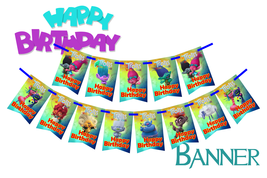 13 Trolls World Tour Inspired Birthday Party Rectangle Flags for Banners #1 - £15.65 GBP