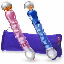 LeLuv Dildo 8 Inch Glass Double-Ended Flower Bead Curved Textures with Pouch - £38.86 GBP