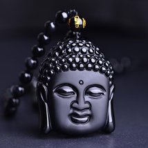 Black Obsidian Buddha’s Serenity Pendant with Mantra Bead Amulet - $41.07 CAD