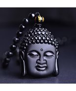 Black Obsidian Buddha’s Serenity Pendant with Mantra Bead Amulet - $41.03 CAD
