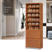 Entryway 23"Bamboo [Magnetic Flip-Up Door] 10-Tier 30 Pairs Shoe Storage Cabinet - £133.51 GBP