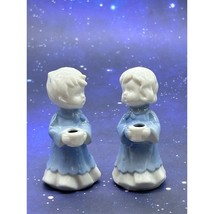 Lefton Style Porcelain 4&quot; Angel Boy Girl  Blue White Taper Candle Holders Vtg - £11.18 GBP