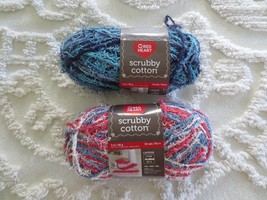 2--3 Oz. Skeins Red Heart Scrubby Cotton Calm Pint &amp; Nautical Print 4 Med. Yarn - £4.82 GBP
