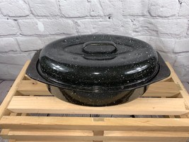 Small Black Enameled Chicken Size Oven Roaster Pan ~ 13&quot;L  - £15.95 GBP