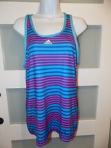 Adidas Climalite Racer Back Multi Colored Striped Blue Shirt L Women's - $17.10