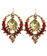 Treska Saffron Sunset Beaded Hoop Dangle Earrings - £18.34 GBP