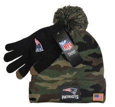 New England Patriots Nfl Premium Mens Camo Cuffed Knit Winter Hat &amp;Glove Set $50 - £26.26 GBP