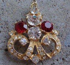 Gold Sparkly Red Clear Crystal Rhinestone Bollywood Wedding Tikka Part Ethnic - £7.11 GBP