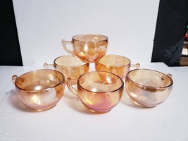 Jeannette Moderne Marigold Carnival Glass 6 Oz Punch Coffee Tea Cups - Set of 6 - £25.62 GBP