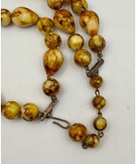 Vintage Marbled Yellow Brown Double Strand Bead Necklace Hook Clasp 50s ... - $14.00