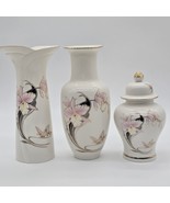 Vintage Fine China Japan 2-Vase and Jar Orchid and Butterfly Design 1980&#39;s - €103,05 EUR