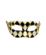 Venetian Harlequin Mask  Black &amp; White with Gold Details  Handmade Pap... - €38,90 EUR