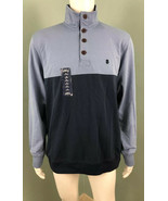 NWT Mens IZOD Saltwater L/S Blue Button Mock Neck Pullover Sweatshirt Sz... - €16,91 EUR