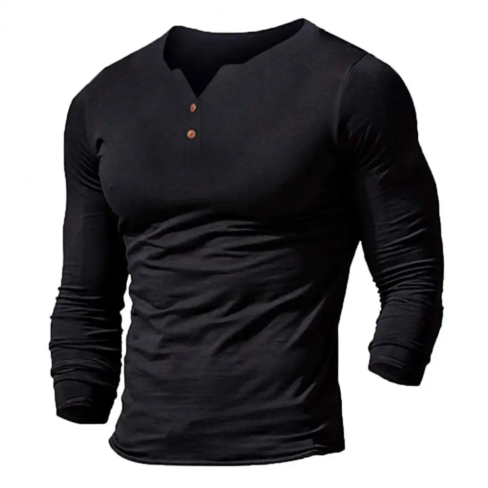 Sporting Henley Shirt Men LongSleeve VAk Aon Placket Slim Solid Color Lightweigh - £32.67 GBP