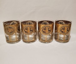 4 Mid Century Cera Old Fashioned Rocks Glasses With Gold Fruit Design - £39.10 GBP