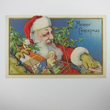 Vintage Christmas Postcard Santa in Sleigh Doll Toys &amp; Trees Embossed Antique - £11.74 GBP