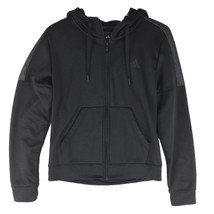 Adidas Womens M Climawarm Black Full Zip Fleece Drawstring Hoodie Jacket Pockets - £19.33 GBP