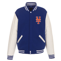MLB Chicago Cubs Reversible Fleece Jacket PVC Sleeves 2 Front Patch Logos JHD - £94.38 GBP