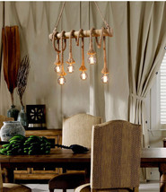 Retro Hemp Rope Chandelier Lights Loft Vintage Bamboo Hemp Rope Pendent Lights ! - £526.81 GBP