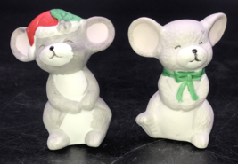 VTG Gray Christmas Mice Mouse Ceramic Salt &amp; Pepper Shakers 2.75&quot; Tall T... - £7.58 GBP