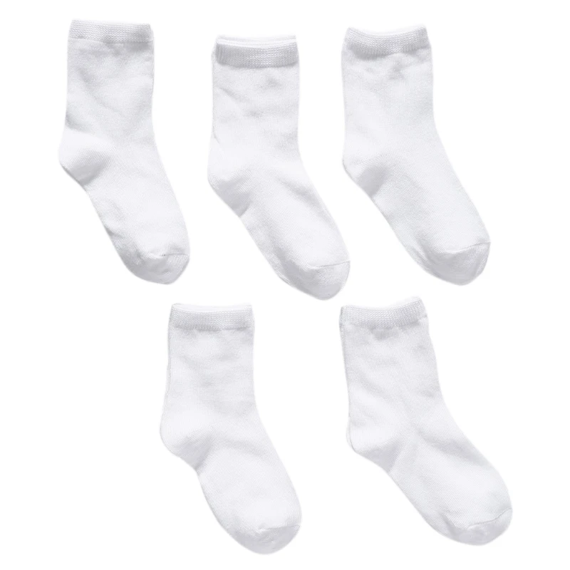 5 pairs kids a white sock baby boy girl solid breathable cotton sport spring thumb200