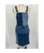 Ochirly Overall Skirt Sz M Blue Colorblock Denim Straight Raw Hem - £18.49 GBP