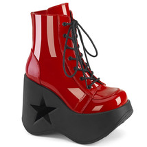 DEMONIA  DYNAMITE-106  Red  5&quot;  Star Cutout  Platform  Wedge Lace-Up  Ankle Boot - £73.21 GBP