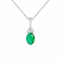 ANGARA Oval Emerald Solitaire Pendant with Trio Diamond in 14K Solid Gold - £501.71 GBP
