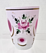 Antique Milk Glass Cut to Cranberry w Hand Enameled Pink Roses  3 3/7" C... - $34.16