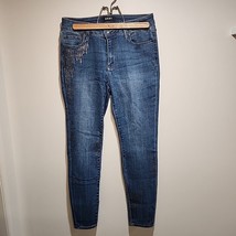 DKNY Blue Denim Jeans Skinny Sequin Embellished Bling Mid Rise Pants Womens 28/6 - £7.65 GBP