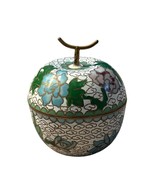 Vintage Cloisonné Apple Trinket Box With Lid - Floral Design Brass Detai... - $65.50 CAD