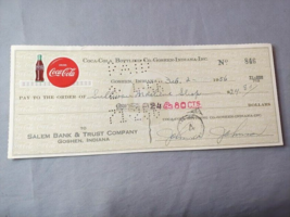 Coca Cola Goshen Indiana Bottling Co 1956 Payroll Check - £7.75 GBP