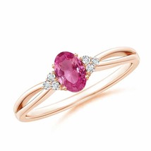 ANGARA Pink Sapphire Split Shank Ring Diamonds in 14K Gold (AAAA, Size-6x4) - £779.08 GBP