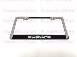 1x Quattro Carbon Fiber Style Stainless Steel Chrome Metal License Plate... - $13.28